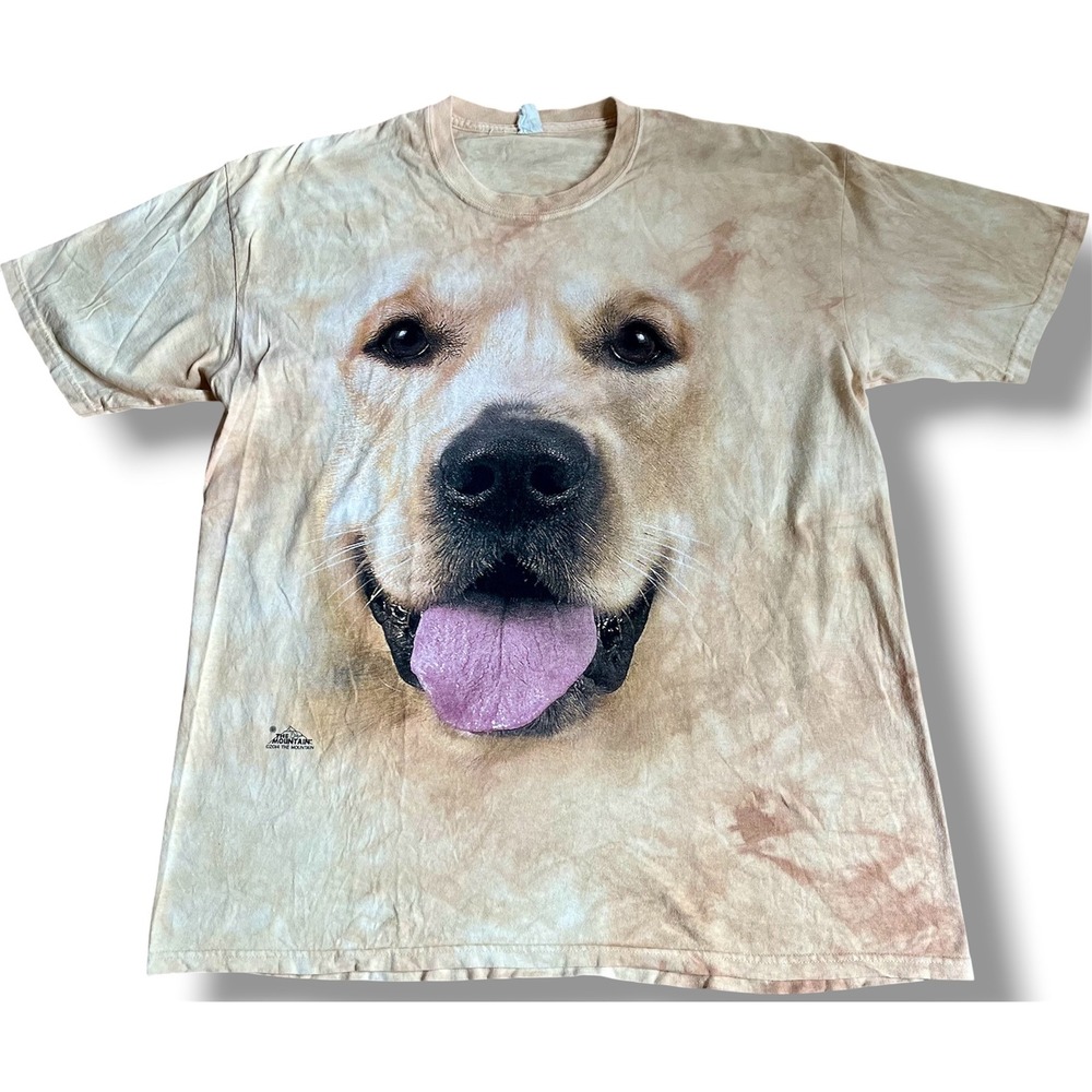 The Mountain 2014 Golden‎ Retriever Dog Face T-Shirt XL Tan Tie Dye Mens Graphic